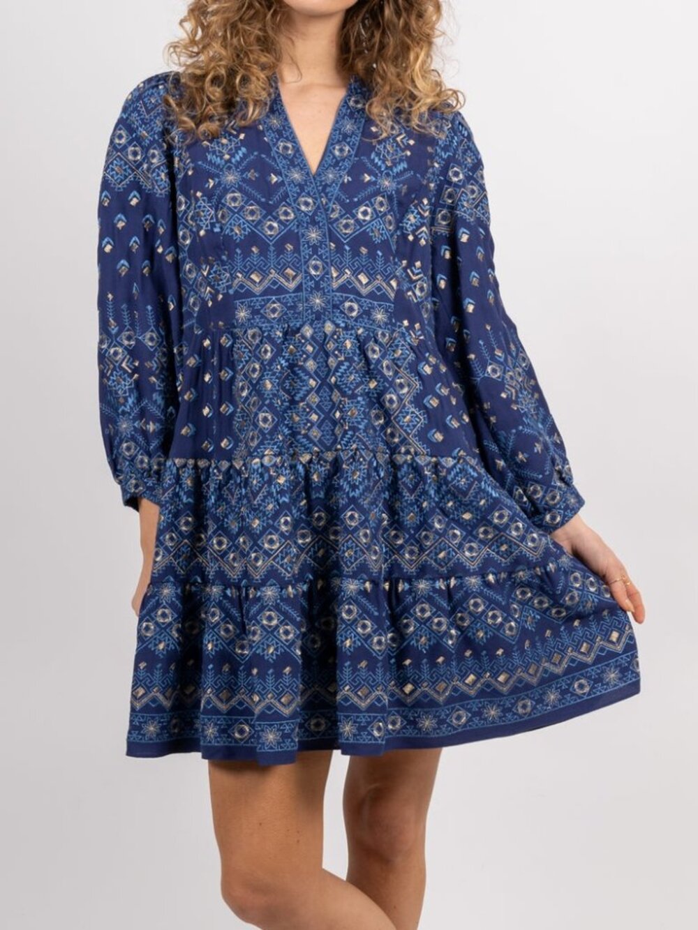 Hale Bob Clary Embroidered Mini Dress Navy